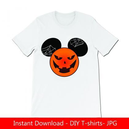 Mickey Ears Pumpkin Halloween Diy Tshirt- Iron On-..