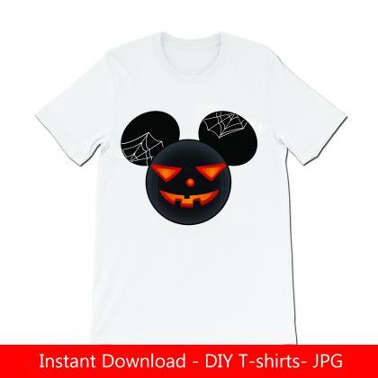 Mickey Ears Pumpkin Halloween D2 Diy Tshirt- Iron..