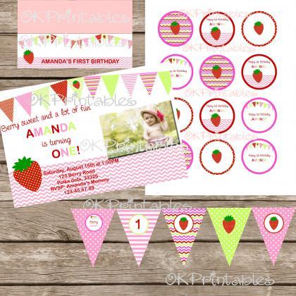 Strawberry Invitation Birthday Party Printable..