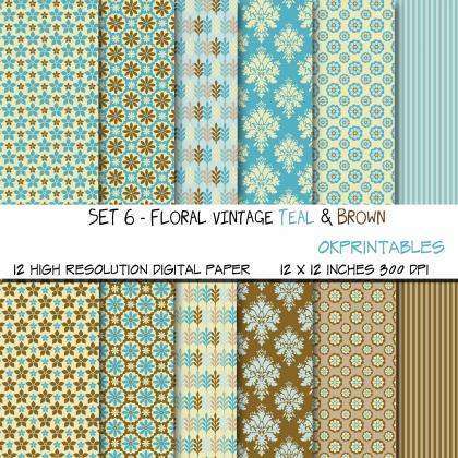Set 006 - Floral Vintage Teal & Bro..
