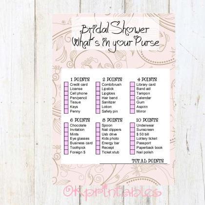 Digital Printable Bridal Game Whats On Your Purse..
