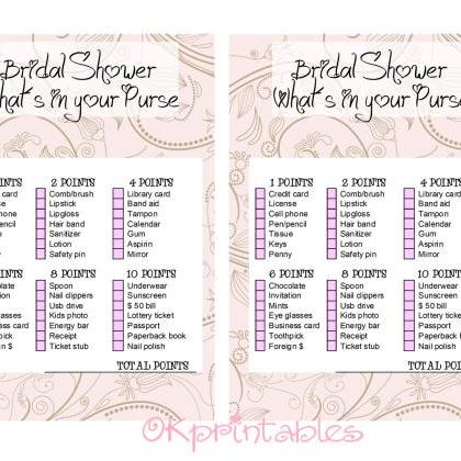 Digital Printable Bridal Game Whats On Your Purse..