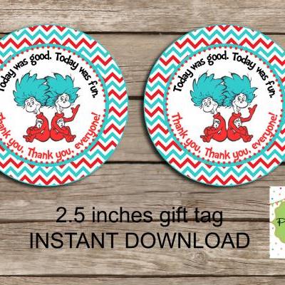 Dr Seuss favor tag - Instant Download 2.5 inches tag, Printable tag - Thing 1 Thing 2 favor - Dr Seuss Tag - Thing 1 tag