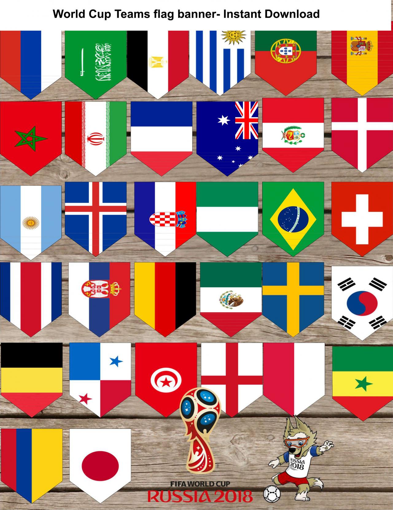 Russia 2018 World Cup Groups Flags Banner- Flags Garland- 32 Flags