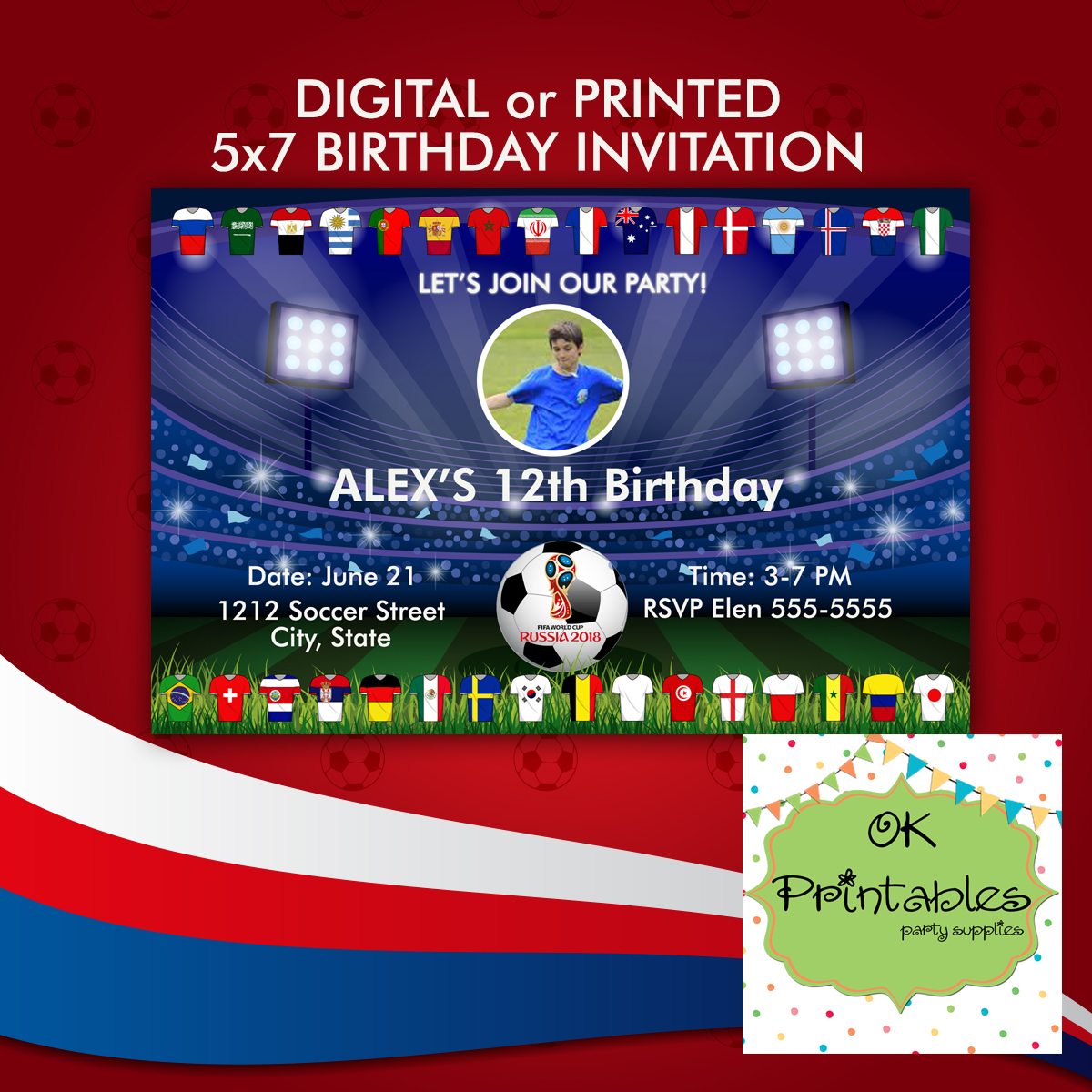 Fifa World Cup Russia 2018 Birthday Inspired Party Invitation -digital
