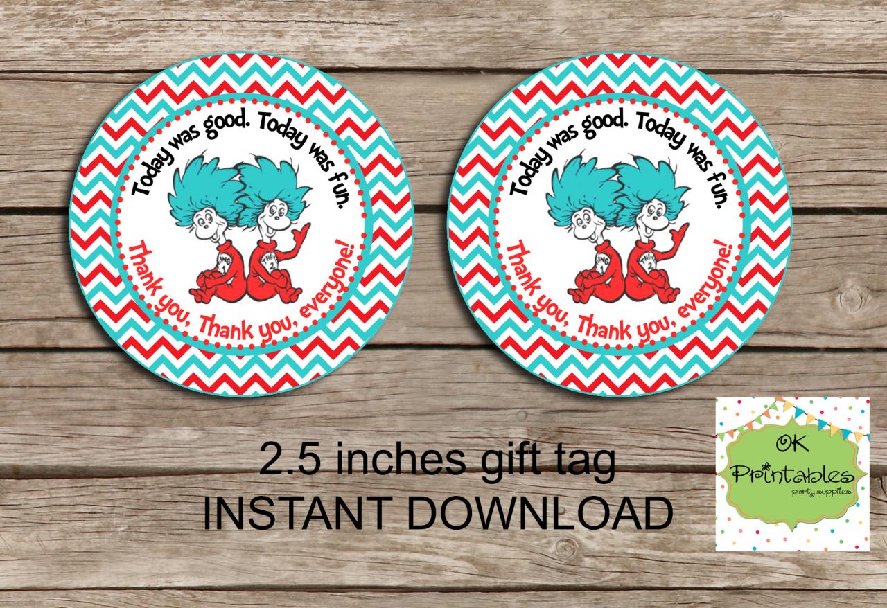 Dr Seuss Favor Tag - Instant Download 2.5 Inches Tag, Printable Tag - Thing 1 Thing 2 Favor - Dr Seuss Tag - Thing 1 Tag