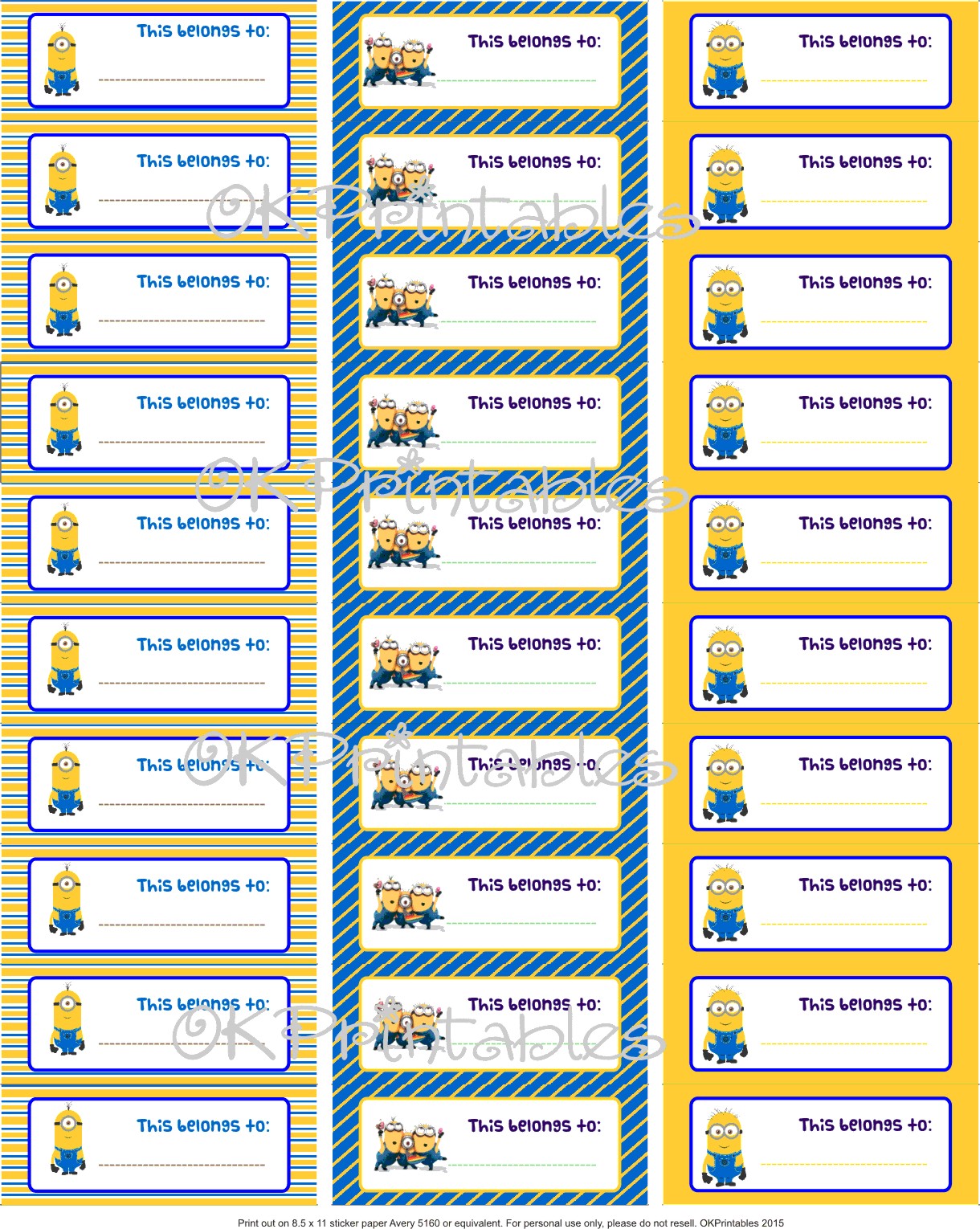 Minions Back to school Labels - Despicable Me - Labels - School supplies - Tags - Boys labels for school- Fun labels - PDF