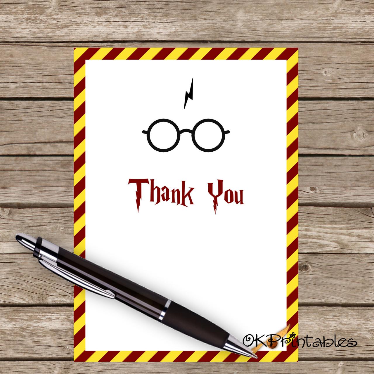 Harry Potter Thank You Card- Printable Thank You Card Harry Potter - Hp Party- Hp Thanks