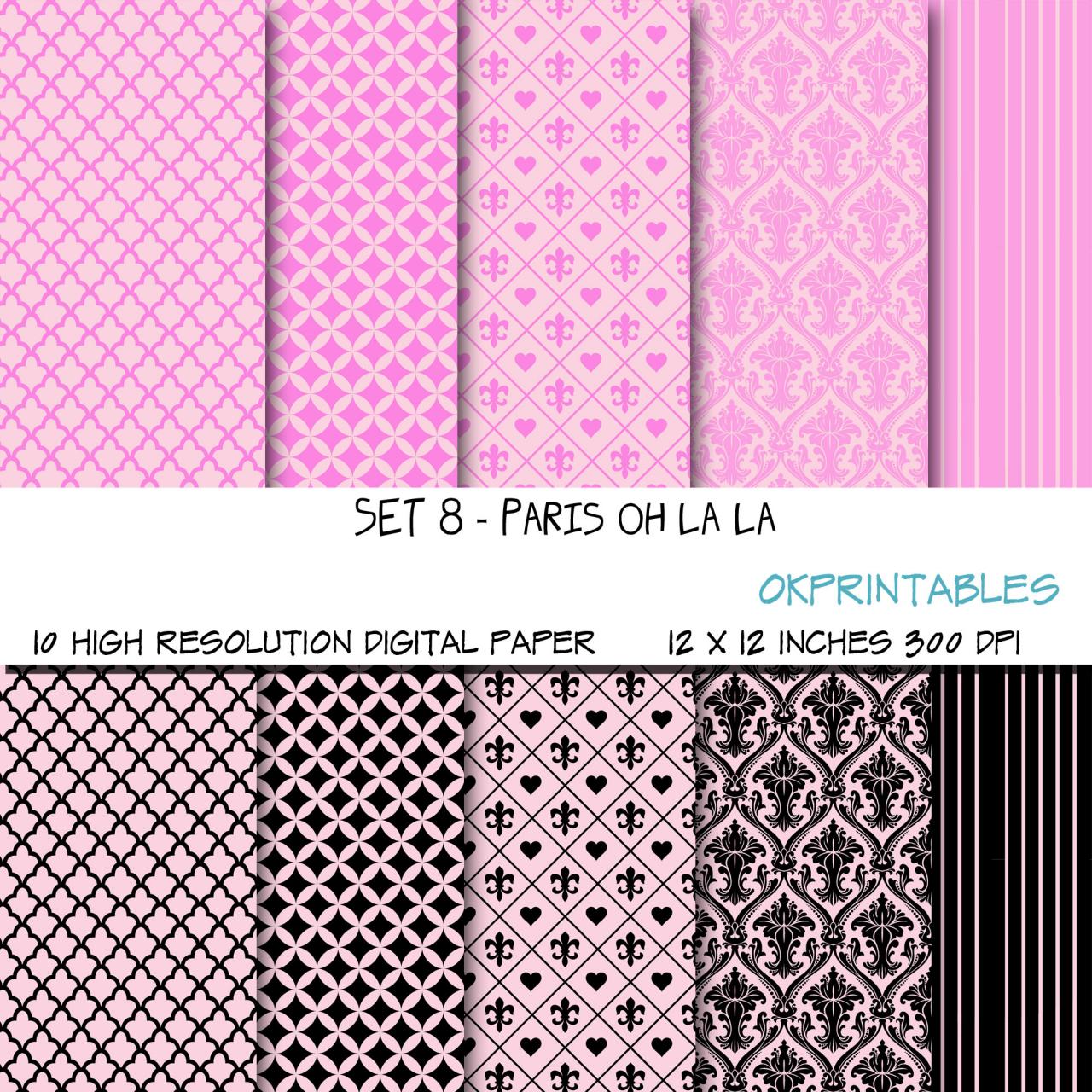 Set 008 - Paris Oh La La Digital Paper /scrapbook Paper / Pdf /zip File