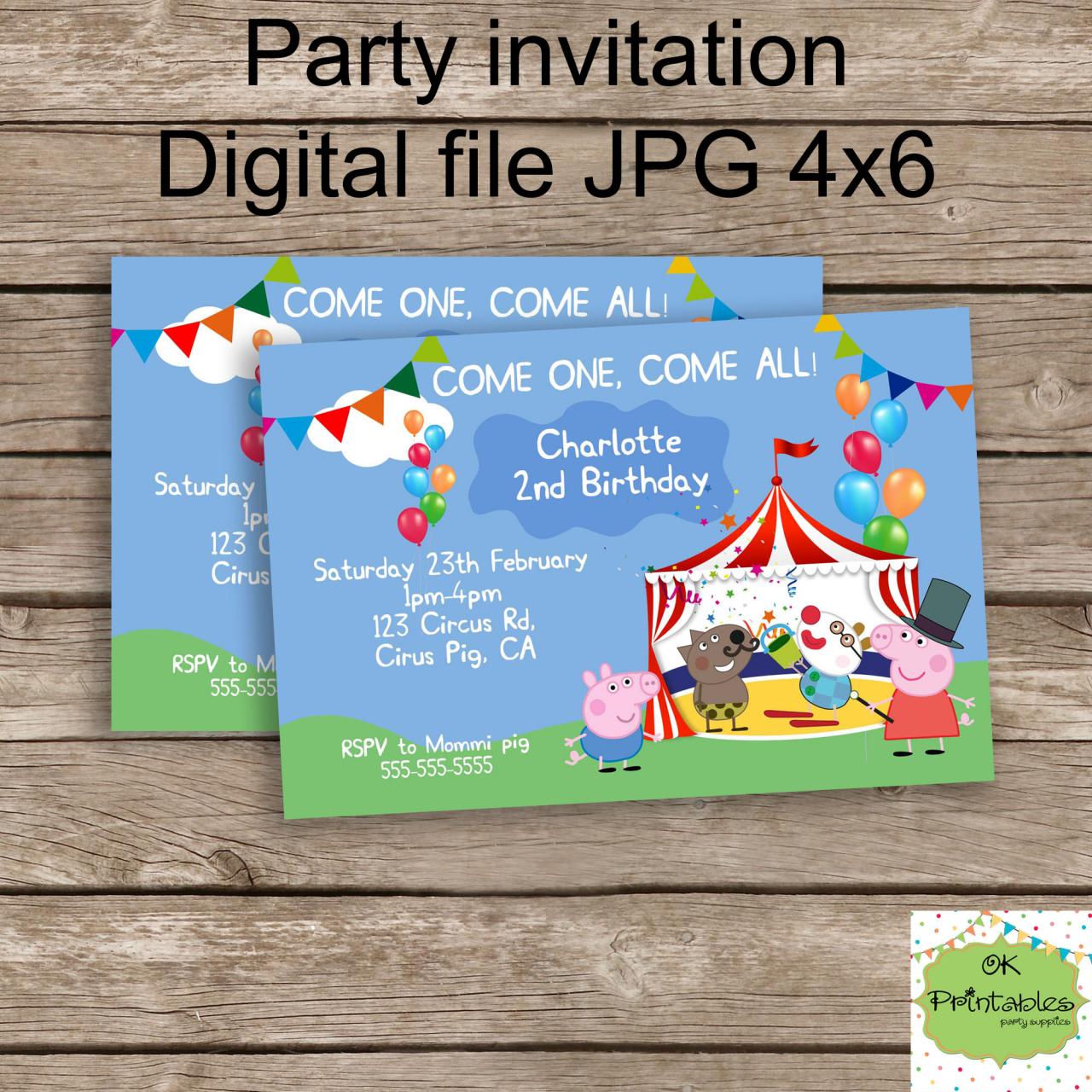 Peppa Pig And George Circus Invite- Peppa Birthday - Personalized Printable Peppa Pig Invite- Peppa Party Diy - Circus Birthday Peppa George