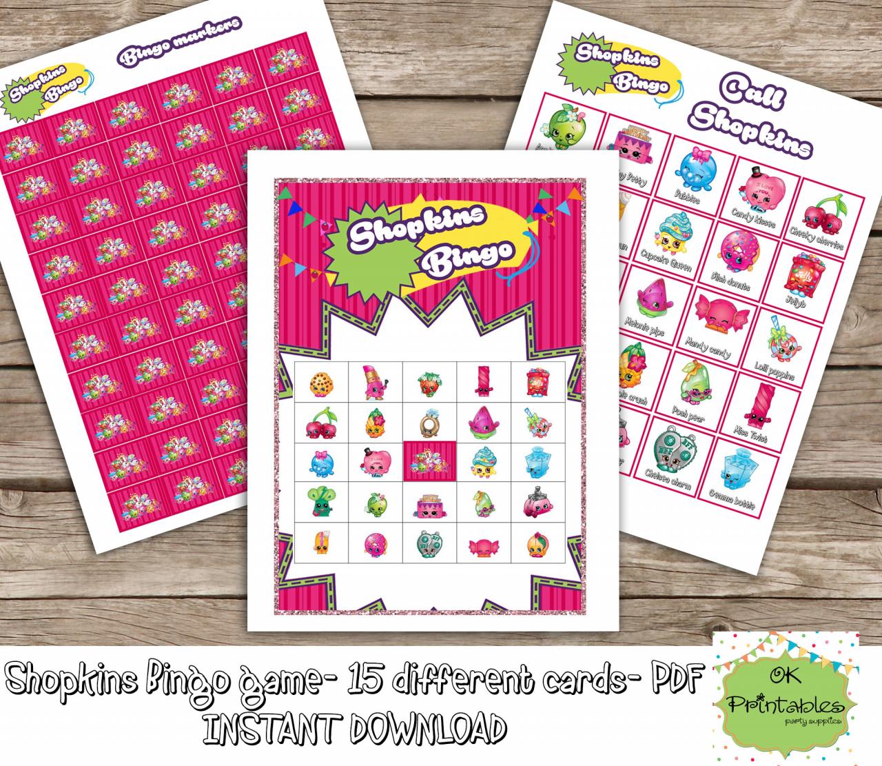 Shopkins Bingo Game (include 15 Different Cards)- Shopkins Printable Bingo -shopkins Birthday Party -shopkins Favor - Shopkins Game Party