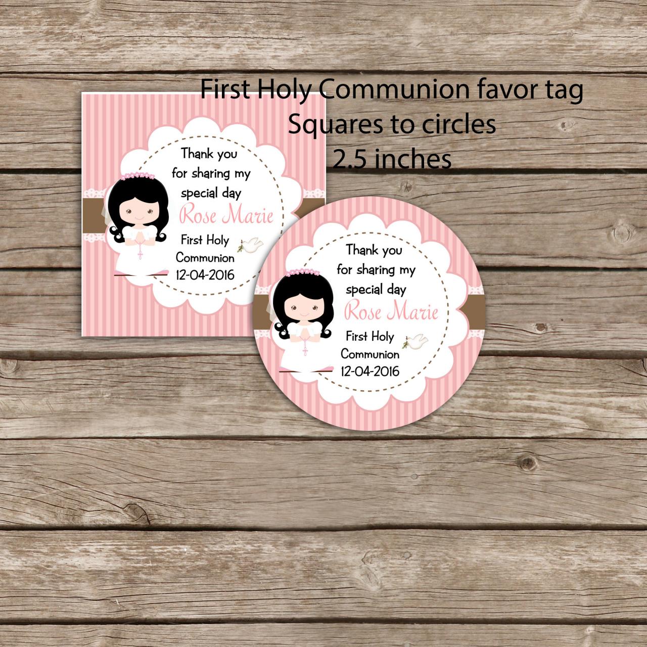 First Communion printable favor tags - Digital file - Square to circles 2.5 inches tag- 1st Communion Invitation -Primera comunion