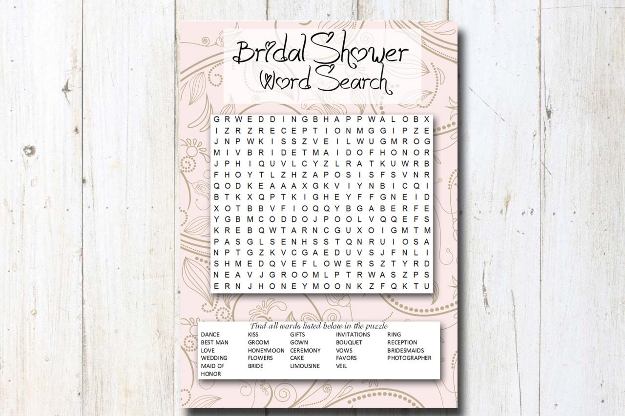 Bride WORD FIND SEARCH Game Printable Bridal Shower Diy Pink Floral Wedding On Luulla