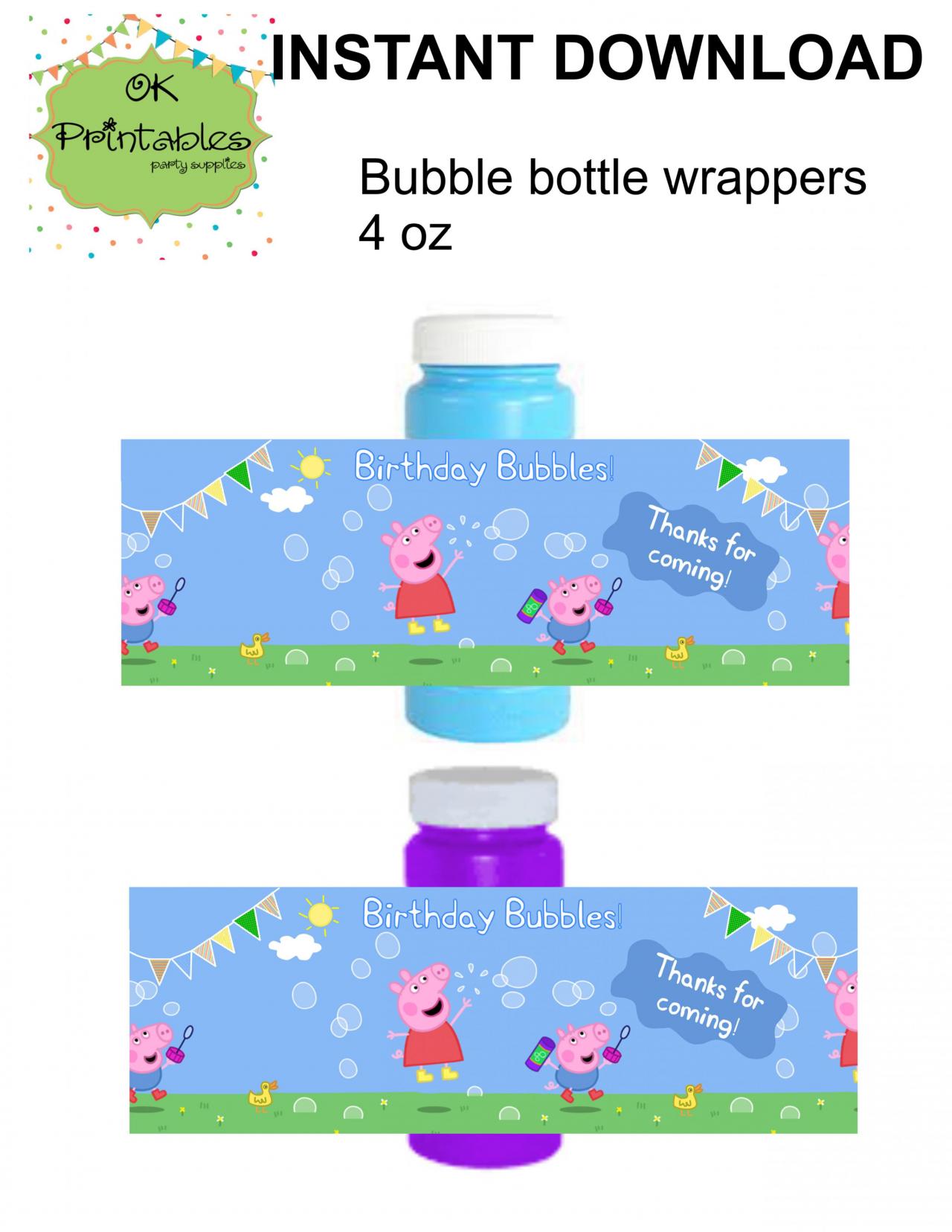 Peppa Pig And Pig Bubble Bottle Label Digital File Peppa Pig Party Label Party Favor