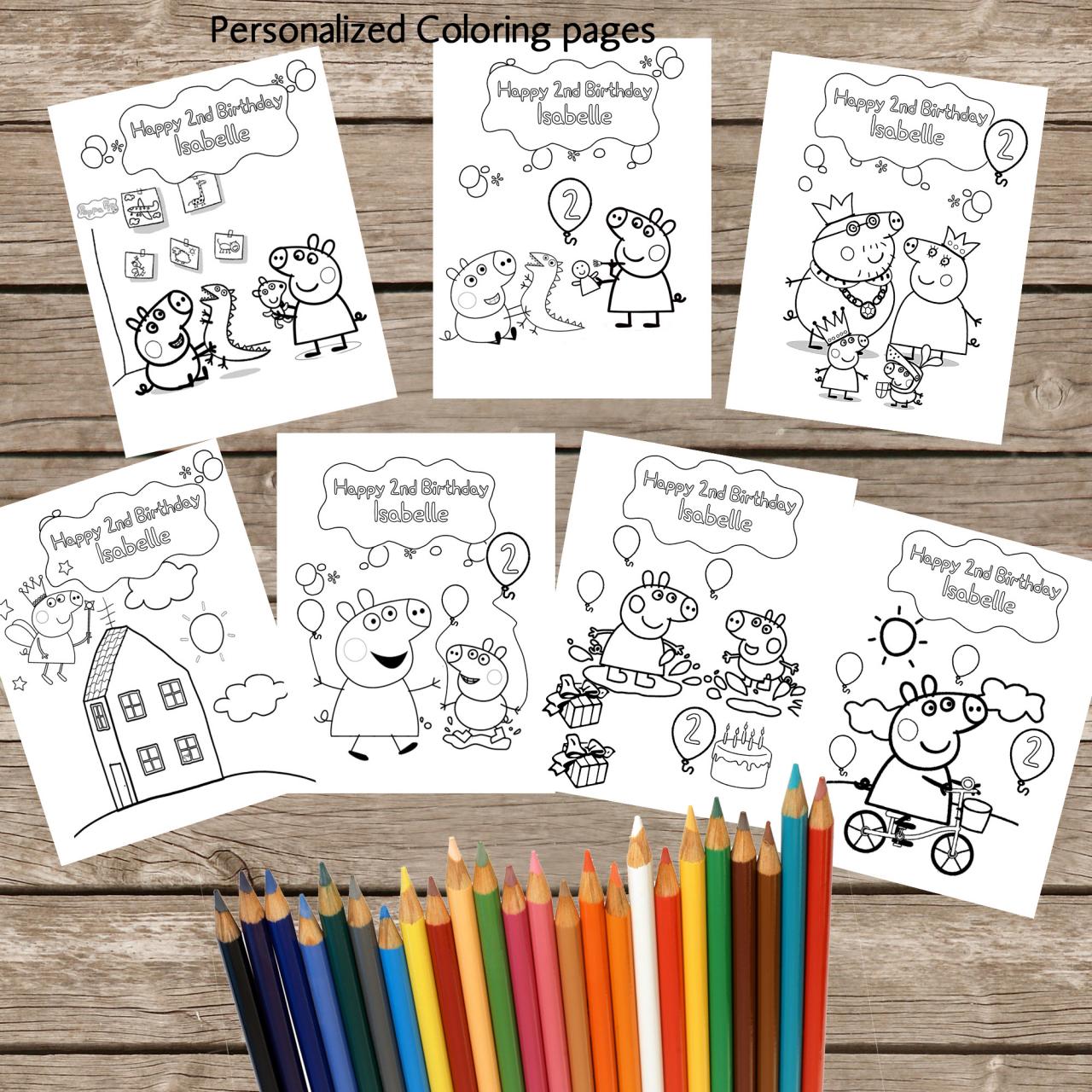 7 Personalized Peppa Pig Coloring Pages - Digital- Printable- Children Birthday Souvenirs -peppa Pig Birthday Coloring Pages