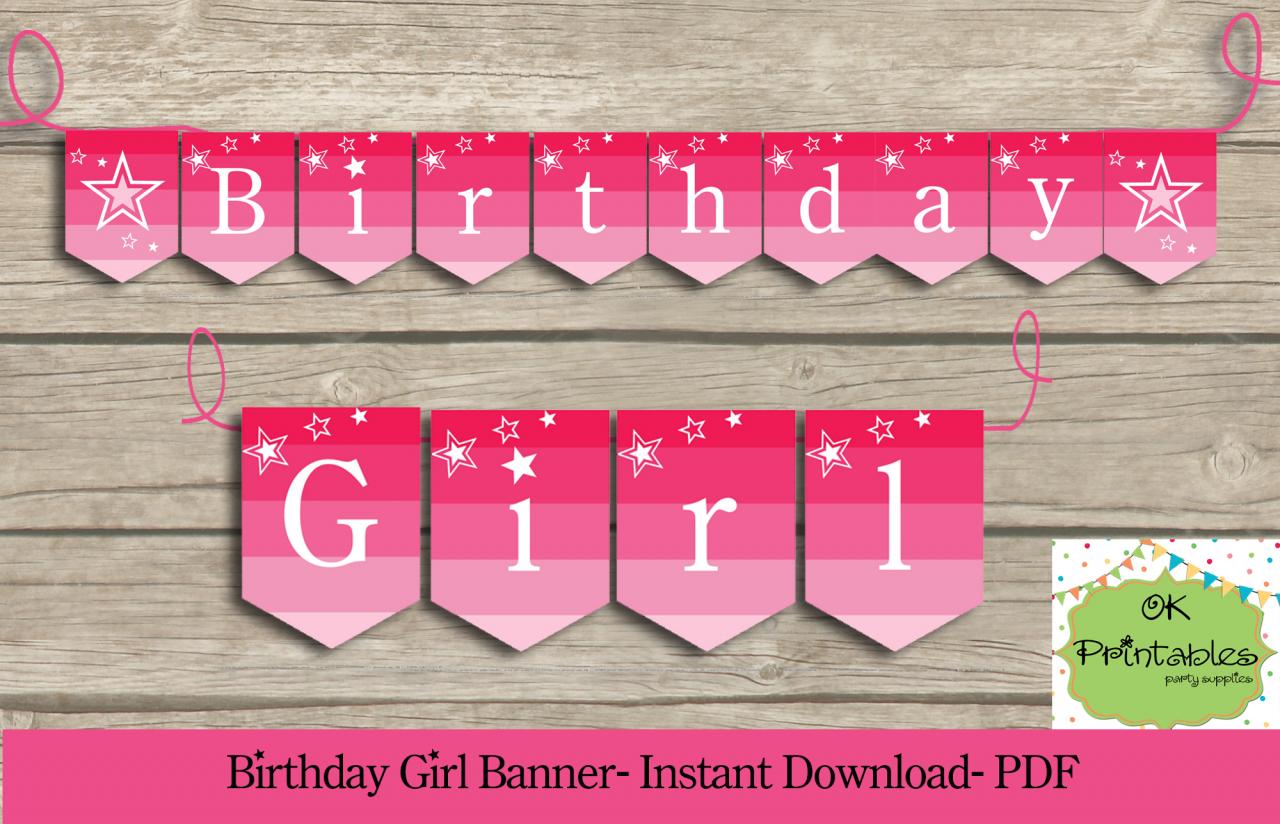 Birthday Girl Party Printable Banner - American Girl Party Banner - Pdf