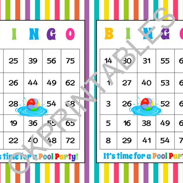30 It's time for a Pool Party! Bingo cards - Printable Pool Party game - Pool Party