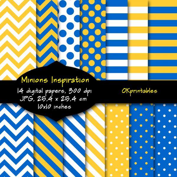 Minions Inspiration Digital Paper, Minions Colors, Chevron, Stripes ...