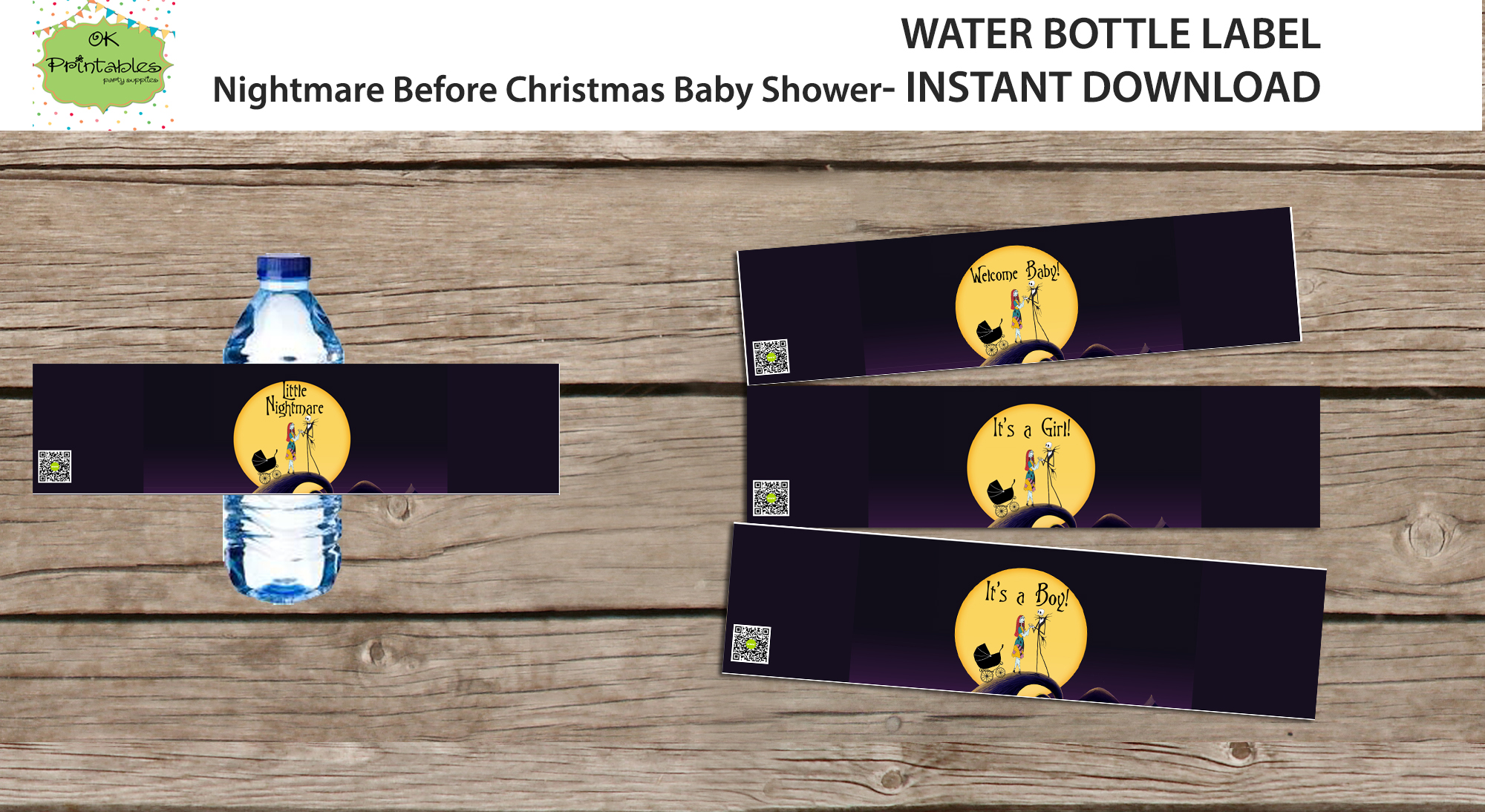 Nightmare Before Christmas Baby Shower Water Bottle Wrapper - Water Bottle  Wrappers- Baby Shower Par on Luulla