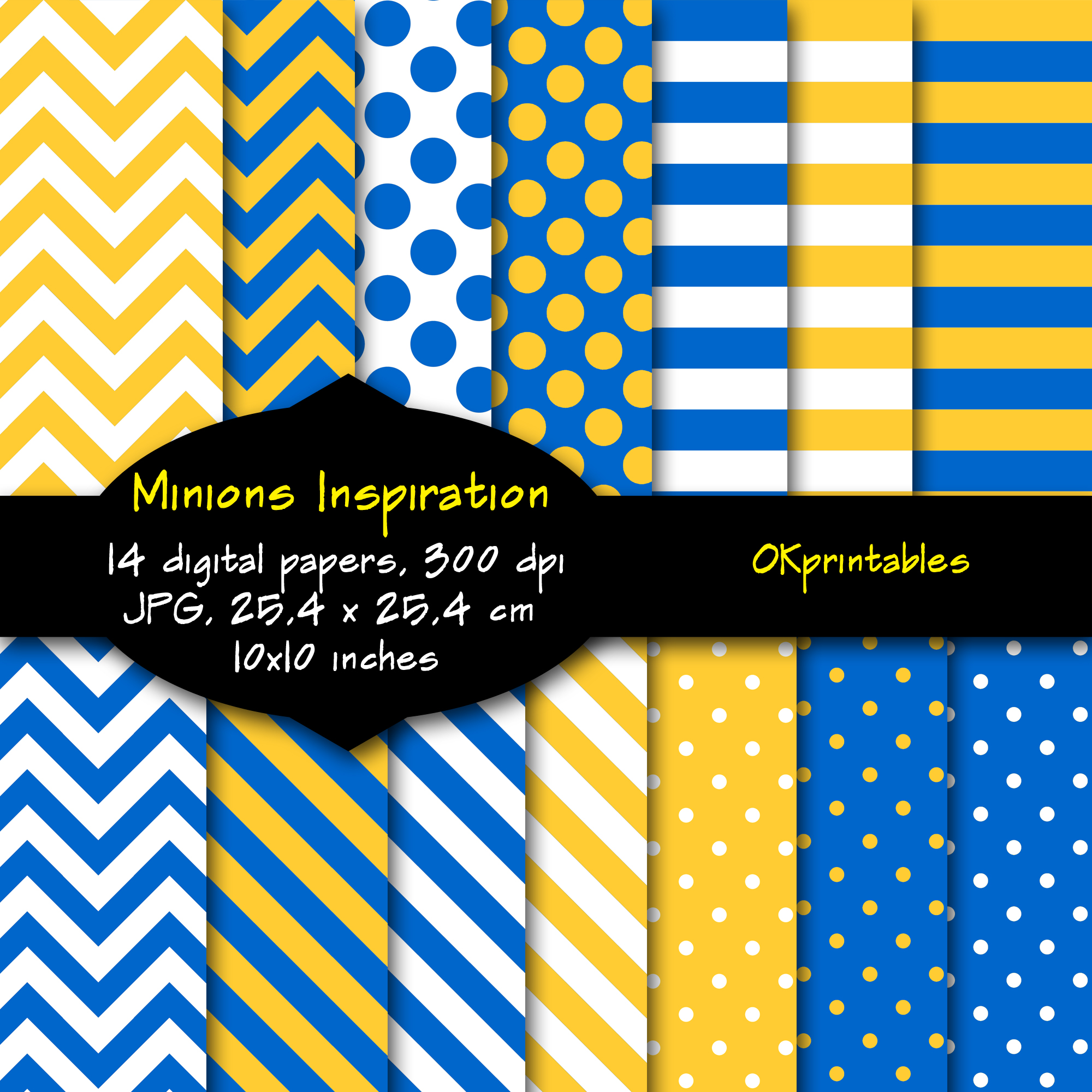 Minions Inspiration Digital Paper, Minions Colors, Chevron, Stripes ...