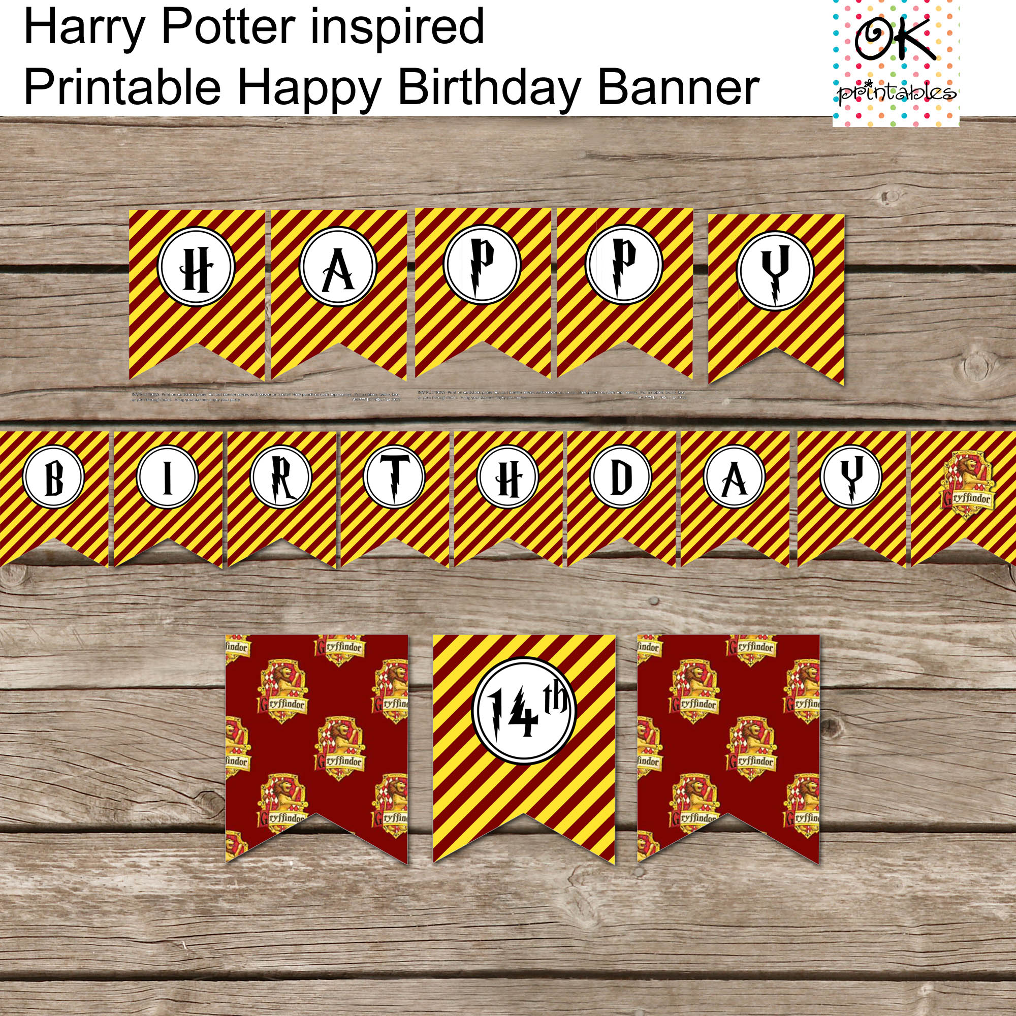 Harry Potter Inspired Happy Birthday Banner / Diy Harry Potter Style Party  Banner Printable /